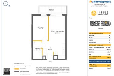 Rzut - Mieszkanie na sprzedaż 2 pokoje o powierzchni 45,28 m² - numer B/94 w Impuls Marywilska