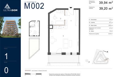 Rzut - Mieszkanie na sprzedaż 1 pokój o powierzchni 39,94 m² - numer M002 w Ultradom