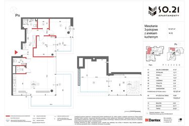 Rzut - Mieszkanie na sprzedaż 3 pokoje o powierzchni 101,67 m² - numer 32 w SO.21
