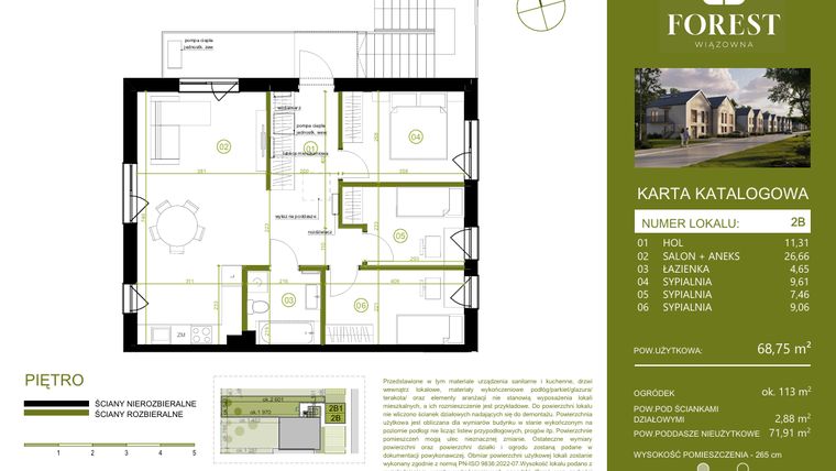Rzut - Mieszkanie na sprzedaż 4 pokoje o powierzchni 68,75 m² - numer 2B w Wiązowna Forest