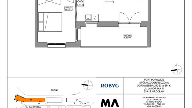Rzut - Mieszkanie na sprzedaż 2 pokoje o powierzchni 47 m² - numer PPO/M/A/3/1 w Port Popowice bud. M i P