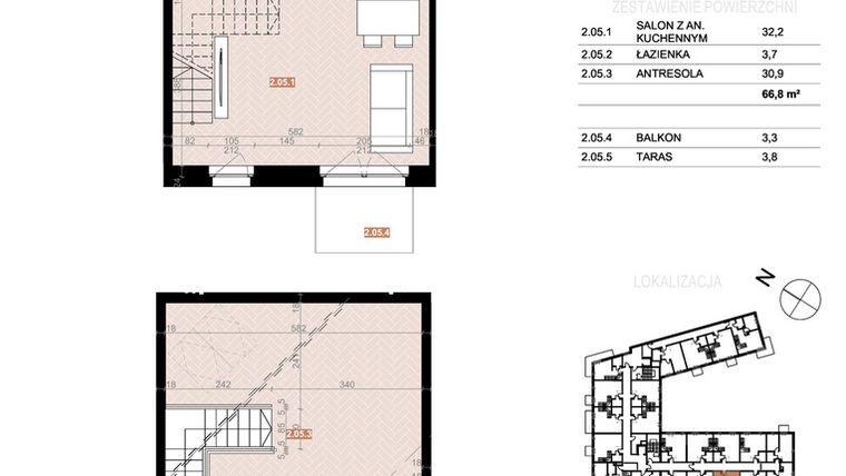 Rzut - Mieszkanie na sprzedaż 2 pokoje o powierzchni 66,8 m² - numer 205 w Szczecińska 20