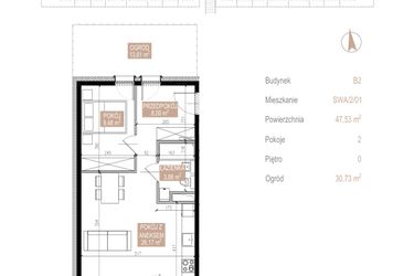 Rzut - Mieszkanie na sprzedaż 2 pokoje o powierzchni 47,53 m² - numer SWA/2/01/A w Apartamenty Świeradowska