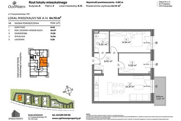 Rzut - Mieszkanie na sprzedaż 2 pokoje o powierzchni 64,7 m² - numer A.14 w Och!Widzew