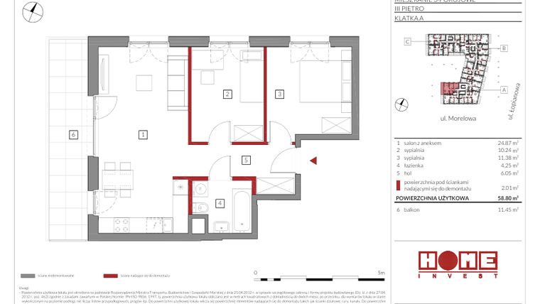 Rzut - Mieszkanie na sprzedaż 3 pokoje o powierzchni 58,8 m² - numer A14 w Przystań Żerań