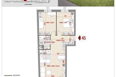 Rzut - Mieszkanie na sprzedaż 3 pokoje o powierzchni 66,86 m² - numer B1.45 w HUZAR B1