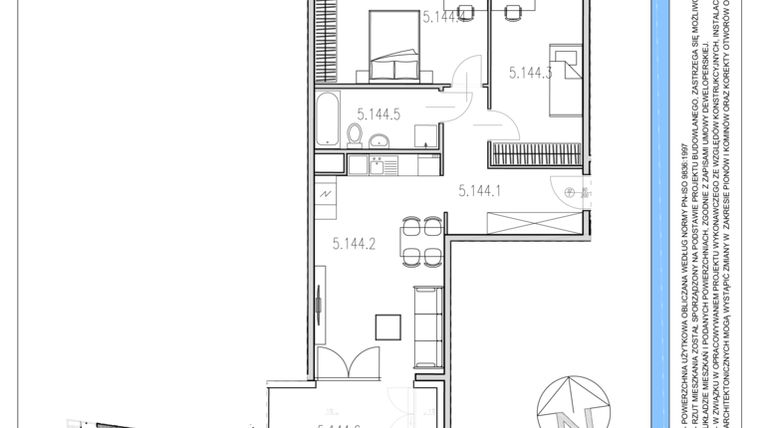 Rzut - Mieszkanie na sprzedaż 3 pokoje o powierzchni 61,14 m² - numer M144 w Osiedle Piltza etap X