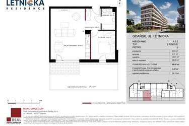 Rzut - Mieszkanie na sprzedaż 2 pokoje o powierzchni 49,87 m² - numer A.0.02 w Letnicka Residence