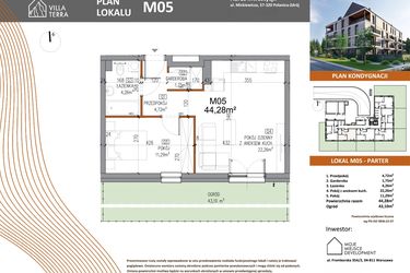 Rzut - Mieszkanie na sprzedaż 2 pokoje o powierzchni 44,28 m² - numer M05 w Villa Terra