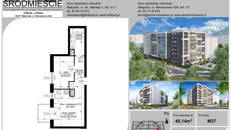 Rzut - Mieszkanie na sprzedaż 2 pokoje o powierzchni 40,14 m² - numer M37 w Zakątek Dolistówka - etap A