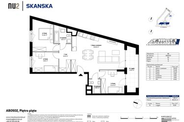 Rzut - Mieszkanie na sprzedaż 4 pokoje o powierzchni 81,12 m² - numer AB0502 w NU2 Warszawa Wola