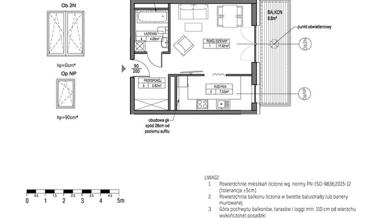 Rzut - Mieszkanie na sprzedaż 1 pokój o powierzchni 34,27 m² - numer G.1.4.4 w City Park bud. G i H