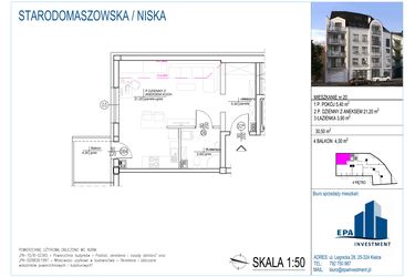 Rzut - Mieszkanie na sprzedaż 1 pokój o powierzchni 30,5 m² - numer 20 w Kamienica przy ul. Starodomaszowskiej