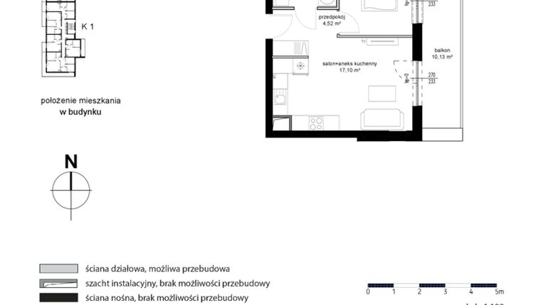 Rzut - Mieszkanie na sprzedaż 2 pokoje o powierzchni 33,64 m² - numer 40 w Kwarcowe Wzgórze - bud. 2