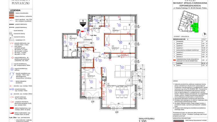 Rzut - Mieszkanie na sprzedaż 4 pokoje o powierzchni 87,12 m² - numer 9 w Apartamenty Pustułeczki