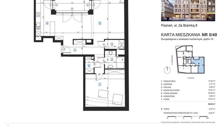 Rzut - Mieszkanie na sprzedaż 2 pokoje o powierzchni 85,88 m² - numer 40 w Za Bramką 8