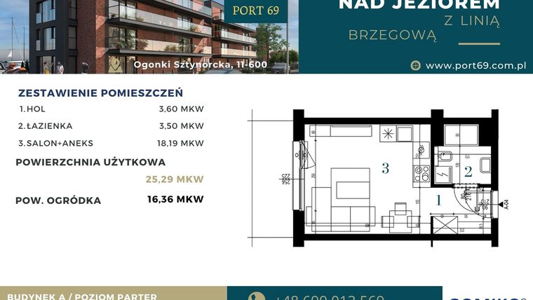 Rzut - Mieszkanie na sprzedaż 1 pokój o powierzchni 25,29 m² - numer A-04 w Port 69