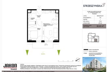 Rzut - Mieszkanie na sprzedaż 2 pokoje o powierzchni 36,93 m² - numer 77E.2 w Strzeszyńska 77