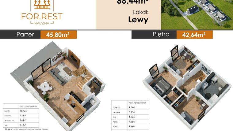 Rzut - Dom na sprzedaż 4 pokoje o powierzchni 88,44 m² - numer 7 w FOR.REST RĄCZNA