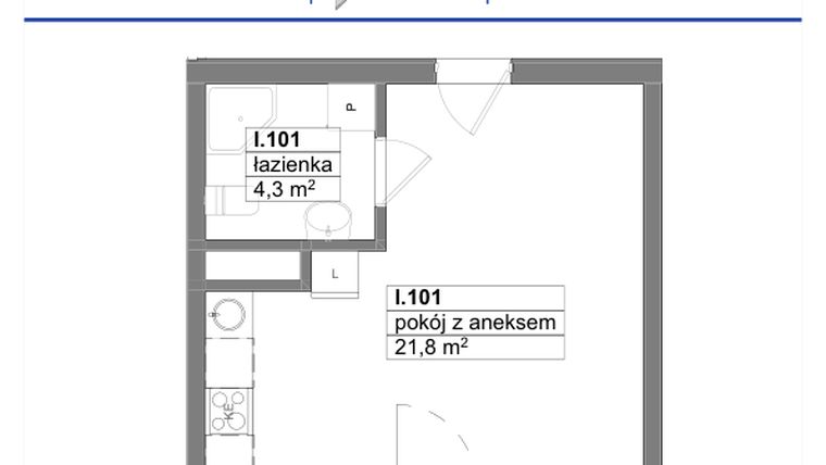 Rzut - Mieszkanie na sprzedaż 1 pokój o powierzchni 26,1 m² - numer 101 w Reda City etap III