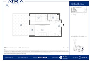 Rzut - Mieszkanie na sprzedaż 2 pokoje o powierzchni 40,53 m² - numer 1.0.4 w Atria Nowe Żerniki