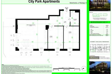 Rzut - Mieszkanie na sprzedaż 3 pokoje o powierzchni 68,49 m² - numer 1.9. w City Park Apartments