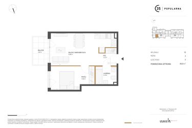 Rzut - Mieszkanie na sprzedaż 2 pokoje o powierzchni 39,33 m² - numer M.15 w Popularna 35