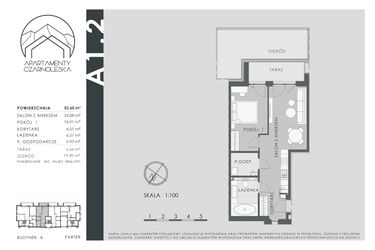 Rzut - Mieszkanie na sprzedaż 2 pokoje o powierzchni 52,6 m² - numer A1.2 w Apartamenty Czarnoleska