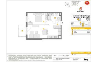 Rzut - Mieszkanie na sprzedaż 2 pokoje o powierzchni 41,08 m² - numer A.87 w Osiedle Rapsodia