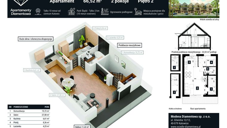 Rzut - Mieszkanie na sprzedaż 2 pokoje o powierzchni 66,52 m² - numer 7B w Apartamenty Diamentowa