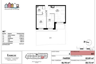 Rzut - Mieszkanie na sprzedaż 3 pokoje o powierzchni 50,73 m² - numer M7 w Kamieniczki za Strugą