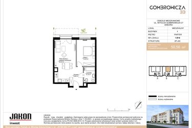 Rzut - Mieszkanie na sprzedaż 2 pokoje o powierzchni 50,56 m² - numer 1.B18 w Gombrowicza 33