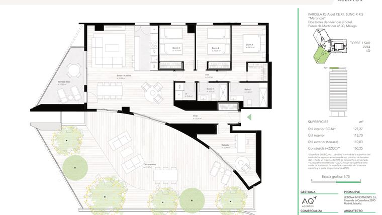 Rzut - Mieszkanie na sprzedaż 4 pokoje o powierzchni 115 m² - numer VI-29-A w AQ Urban Sky