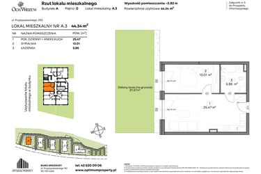 Rzut - Mieszkanie na sprzedaż 2 pokoje o powierzchni 44,34 m² - numer A.3 w Och!Widzew