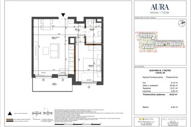 Rzut - Mieszkanie na sprzedaż 2 pokoje o powierzchni 45 m² - numer 58 w Aura Mokotów II