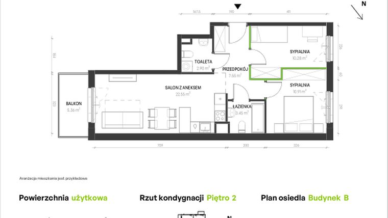 Rzut - Mieszkanie na sprzedaż 3 pokoje o powierzchni 57,64 m² - numer B/A/7 w Augustowska Vita