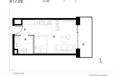 Rzut - Mieszkanie na sprzedaż 1 pokój o powierzchni 27,45 m² - numer A1.7.06 w Belg Apartamenty etap II