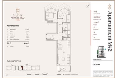 Rzut - Mieszkanie na sprzedaż 3 pokoje o powierzchni 55,94 m² - numer C.42 w Młyny Mogilska