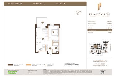Rzut - Mieszkanie na sprzedaż 2 pokoje o powierzchni 46,24 m² - numer PK-LM-34 w Plastyczna Kamienica przy Sympatycznej