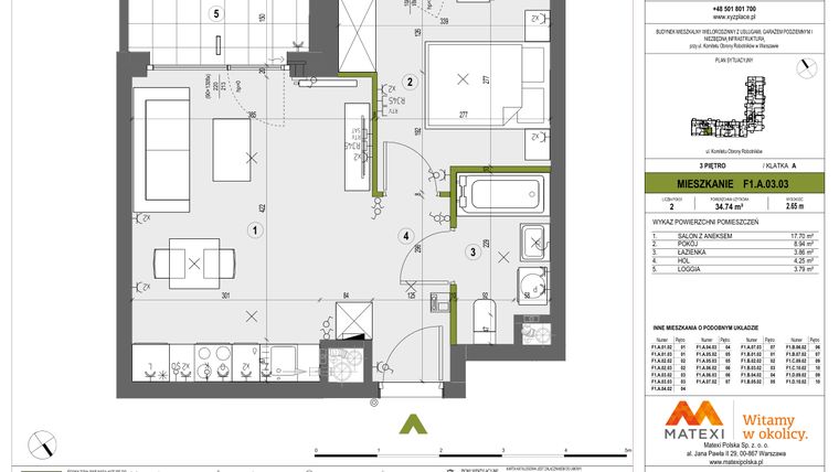 Rzut - Mieszkanie na sprzedaż 2 pokoje o powierzchni 34,74 m² - numer F1.A.03.03 w XYZ Place