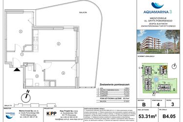 Rzut - Mieszkanie na sprzedaż 3 pokoje o powierzchni 53,44 m² - numer B4.05 w Aquamarina 3