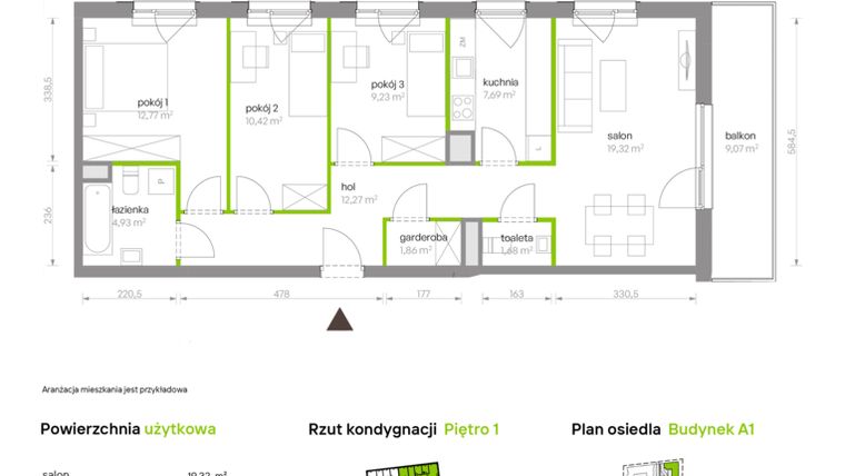 Rzut - Mieszkanie na sprzedaż 4 pokoje o powierzchni 80,17 m² - numer A1.1A5 w Bemowo Vita