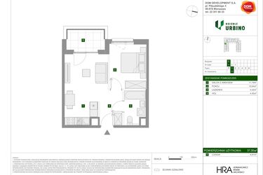 Rzut - Mieszkanie na sprzedaż 2 pokoje o powierzchni 37,3 m² - numer 1.3.C.11 w Osiedle Urbino