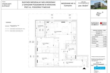 Rzut - Mieszkanie na sprzedaż 3 pokoje o powierzchni 59,62 m² - numer A10 w Podgórki Tynieckie