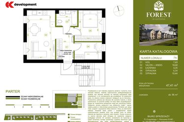 Rzut - Mieszkanie na sprzedaż 3 pokoje o powierzchni 47,41 m² - numer 7A w Wiązowna Forest