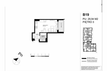 Rzut - Mieszkanie na sprzedaż 1 pokój o powierzchni 29,94 m² - numer B19 w Apartamenty Kopernika - etap II