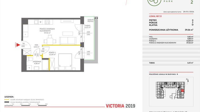 Rzut - Mieszkanie na sprzedaż 2 pokoje o powierzchni 39,03 m² - numer B.53 w Olchowy Park II