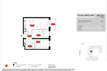 Rzut - Mieszkanie na sprzedaż 3 pokoje o powierzchni 54,78 m² - numer BR12/63 w Browary Wrocławskie 2