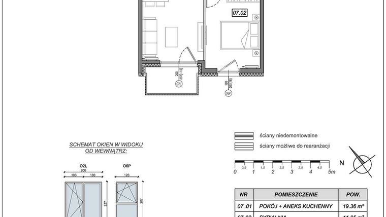 Rzut - Mieszkanie na sprzedaż 2 pokoje o powierzchni 38,89 m² - numer 10.B.07 w Nowe Południe bud. 10
