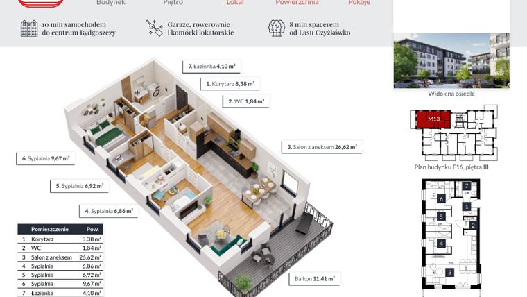 Rzut - Mieszkanie na sprzedaż 4 pokoje o powierzchni 64,39 m² - numer M13 w Tęczowy Zakątek F-16
